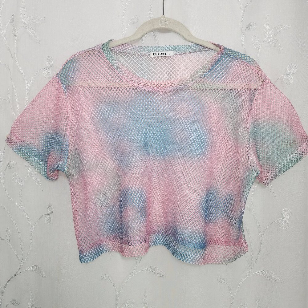 Pink & Blue Mesh Cropped Top